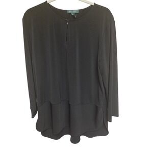 Lauren Ralph Lauren Black Long Sleeve Peplum Hem Blouse Top 1X‎ Plus